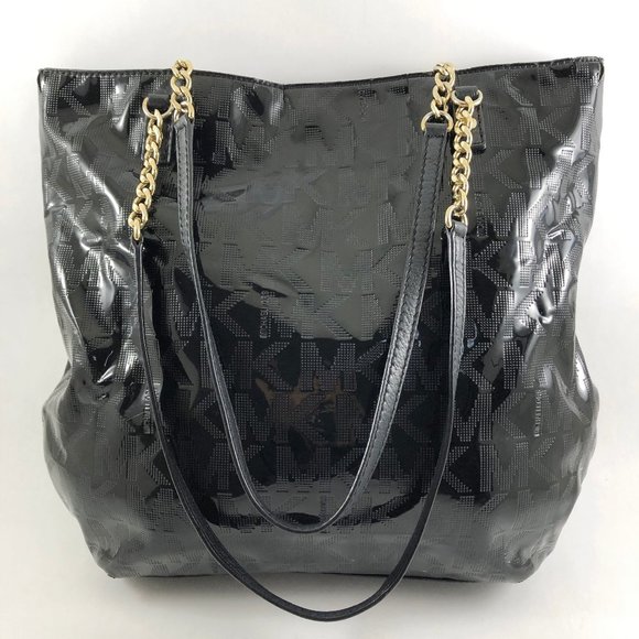MICHAEL KORS Jet Set Chain Tote MK Signature Black Mirror Metallic - Picture 2 of 16